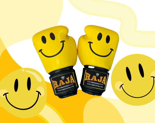 Raja Boxing Thai Boxing Semi Leather Gloves - "Smile"  Don't Worry... Be Happy!