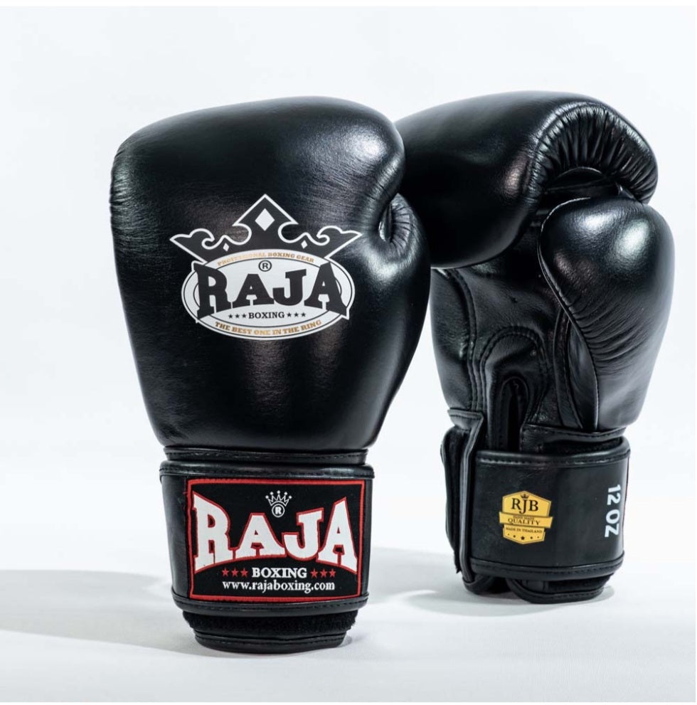 Raja Thai Boxing Gloves - Standard Black - Leather